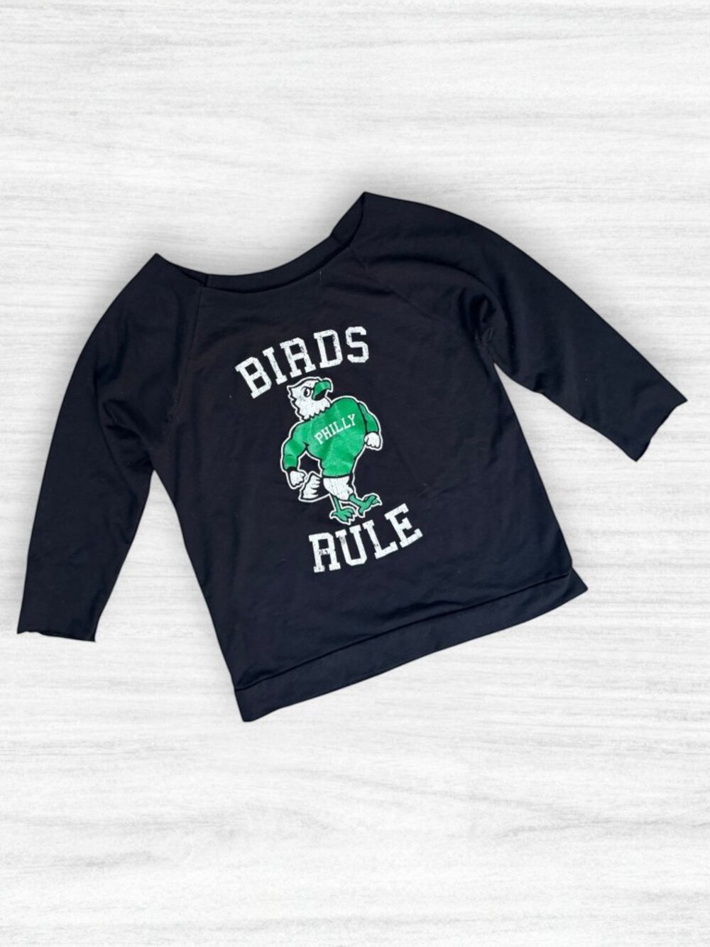 Next Level Philadelphia Eagles Philly Birds Rule Black 3/4 Sleeve Graphic Tee L